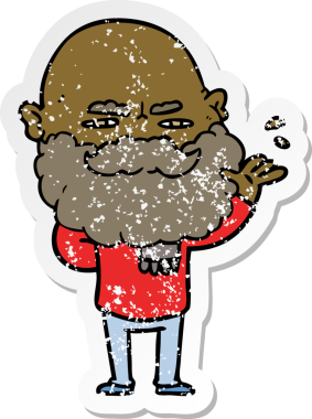 Bir insan tarafından çizilmiş sakallı, kibirli bir adamın sıkıntılı çıkartması.