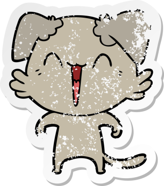 Bir insan tarafından çizilmiş mutlu küçük bir köpek çizgi filminin sıkıntılı çıkartması.