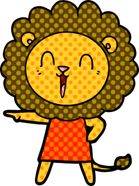 Bir insan tarafından çizilmiş gülen aslan çizgi filmi.