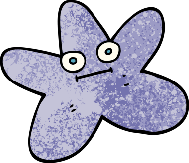 Grunge desenli çizim çizgi film yıldızı balığı bir insan tarafından çizildi.