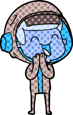 Bir insan tarafından çizilmiş mutlu astronot çizgi filmi.