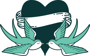 Kırlangıçların ikonik dövme şekli ve bir insan tarafından çizilmiş bir kalp.