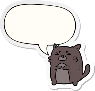 Bir insan tarafından çizilmiş konuşma balonu çıkartmalı kızgın kedi çizgi filmi.