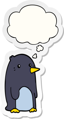 Düşünce baloncuğu insan tarafından çizilmiş bir çıkartma olan penguen çizgi filmi.