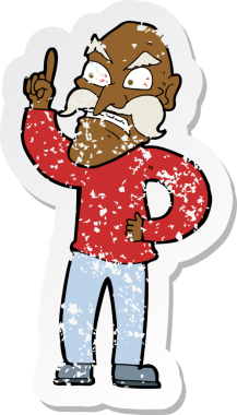 Çizgi filmin gerilemiş çıkartması. Yaşlı bir adam, bir insan tarafından çizilmiş kurallar koyuyor.