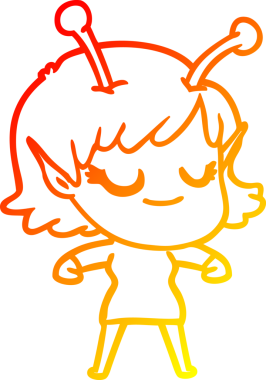 Bir insan tarafından çizilmiş gülümseyen uzaylı kız çizgi filmi.