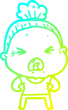 Bir insan tarafından çizilmiş kızgın yaşlı bir kadının soğuk çizgi çizimi.