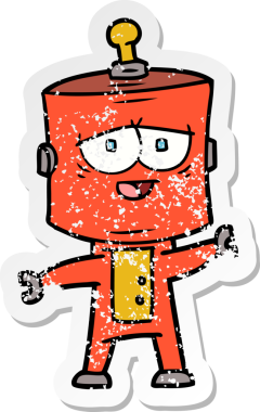 Bir insan tarafından çizilmiş karikatür robotunun sıkıntılı çıkartması.