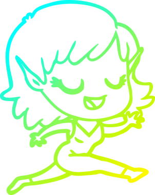 Bir insan tarafından çizilen mutlu bir elf kızı çizimi.