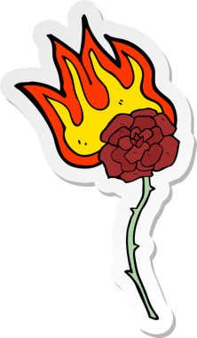 Bir insan tarafından çizilmiş yanan bir gülün çıkartması.