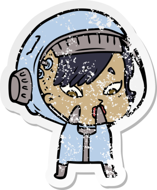 Bir insan tarafından çizilmiş karikatür astronot kadının sıkıntılı çıkartması.