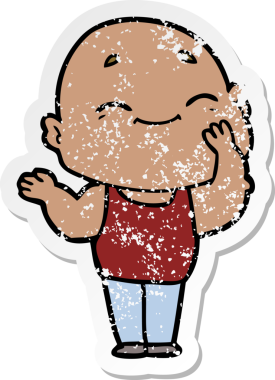 Bir insan tarafından çizilmiş mutlu kel bir adamın sıkıntılı çıkartması.