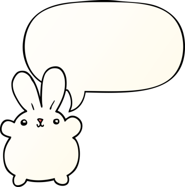 Bir insan tarafından çizilmiş, tatlı çizgi film tavşanı konuşma baloncuğu gibi.