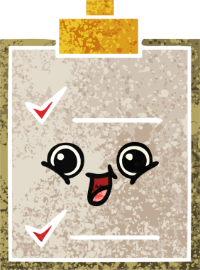 Bir insan tarafından çizilmiş bir kontrol listesinin retro illüstrasyon tarzı karikatürü