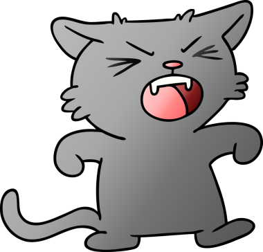 Bir insan tarafından çizilmiş cırtlak bir kedinin el çizimi karikatürü.