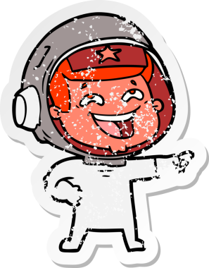 Bir insan tarafından çizilmiş gülen astronot çizgi filminin sıkıntılı çıkartması.