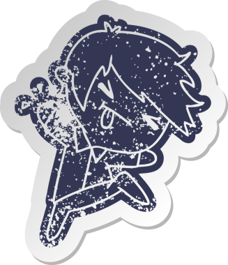 Bir insan tarafından çizilmiş kawaii 'nin eski bir karikatür çıkartması.