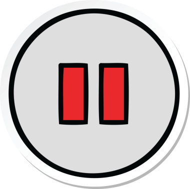 Bir insan tarafından çizilmiş şirin bir çizgi film durdurma düğmesinin etiketi