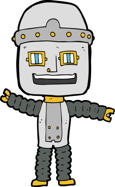 Bir insan tarafından çizilmiş çizgi film sallayan robot.