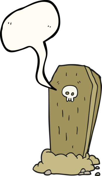 Bir insan tarafından çizilmiş serbest konuşma balonu karikatürü korkunç tabut.