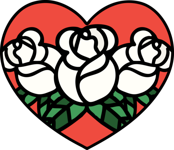 Geleneksel kalp şeklinde dövme ve bir insan tarafından çizilmiş çiçekler.