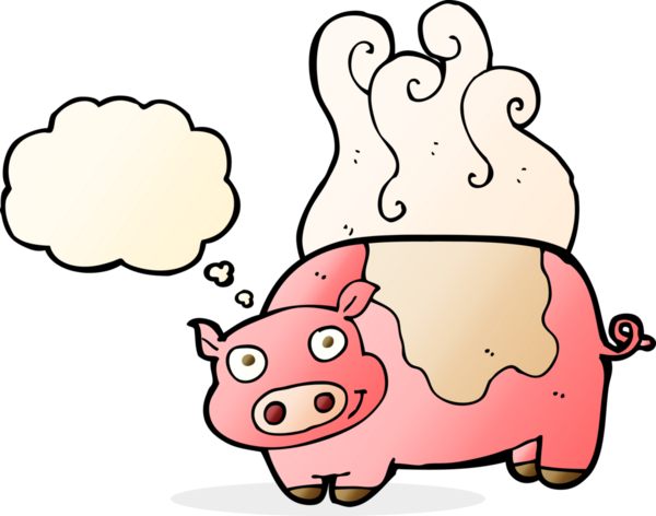 Bir insan tarafından çizilmiş düşünce balonlu çizgi film domuzu.