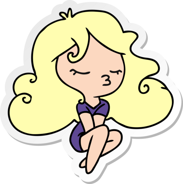 Bir insan tarafından çizilmiş kawai kızının serbest sticker karikatürü.