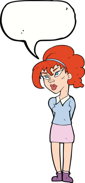 Bir insan tarafından çizilmiş konuşma baloncuğuyla başını eğen güzel kız.