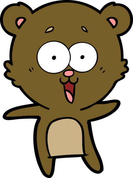 Bir insan tarafından çizilmiş gülen oyuncak ayı çizgi filmi.