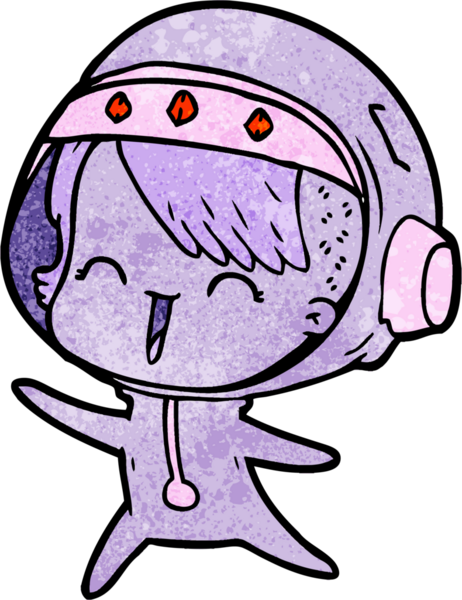 Bir insan tarafından çizilmiş mutlu uzay kızı.