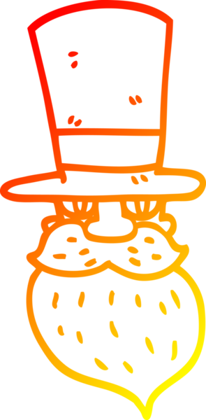 Bir insan tarafından çizilmiş silindir şapkalı, sakallı bir adamın sıcak çizgi çizimi.