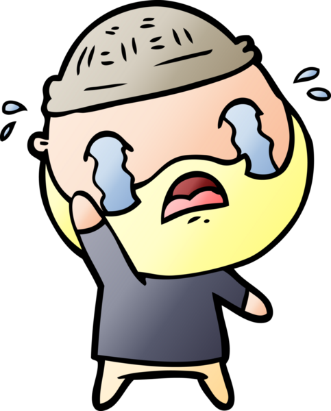 Çizgi film sakallı adam ağlayarak bir insan tarafından çizilmiş el sallıyor.