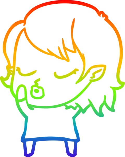 Gökkuşağı gradyan çizgisi. Bir insan tarafından çizilmiş şirin bir vampir kız çizgi filmi.