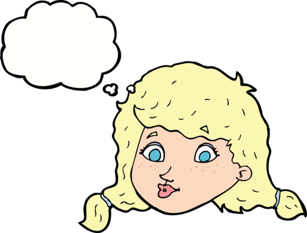 Bir insan tarafından çizilmiş düşünce kabarcığı olan güzel bir kadın yüzü.