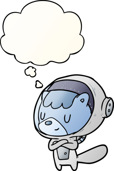 Bir insan tarafından çizilmiş, düşünce baloncuklu, çizgi film astronot hayvanı.