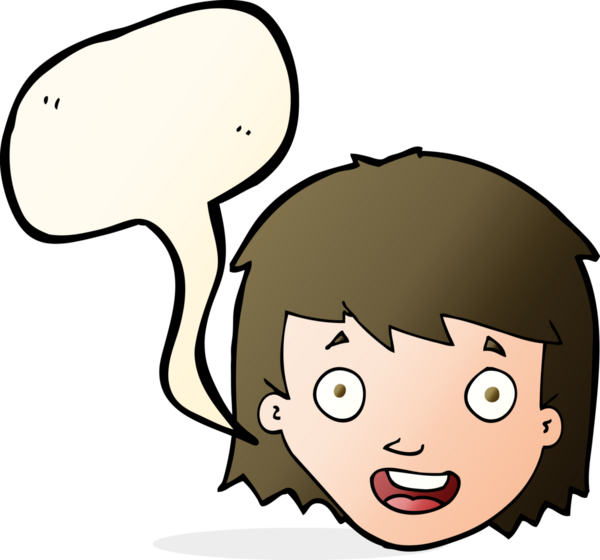 Bir insan tarafından çizilmiş konuşma balonlu mutlu kadın yüzü.