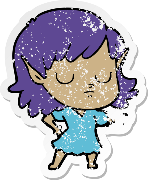 Bir insan tarafından çizilmiş karikatür elf kızının sıkıntılı çıkartması.