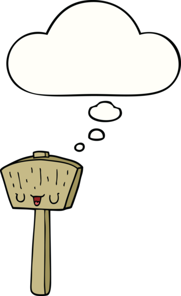 Bir insan tarafından çizilmiş düşünce baloncuklu karton çekiç.