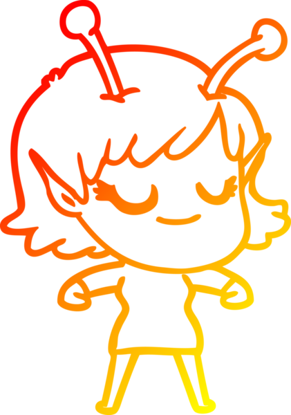 Bir insan tarafından çizilmiş gülümseyen uzaylı kız çizgi filmi.