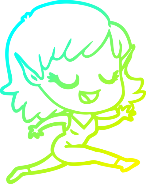 Bir insan tarafından çizilen mutlu bir elf kızı çizimi.