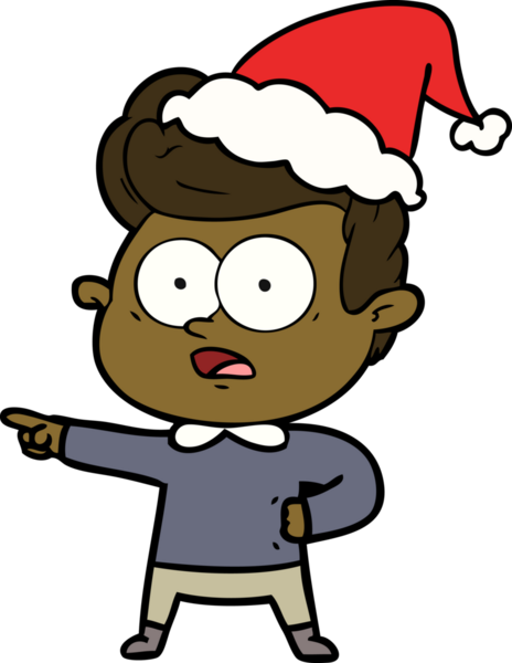 Bir insan tarafından çizilmiş Noel Baba şapkası takan bir adamın el çizimi.