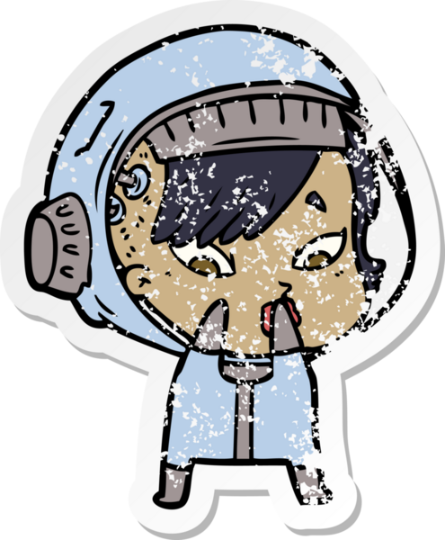 Bir insan tarafından çizilmiş karikatür astronot kadının sıkıntılı çıkartması.