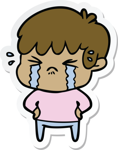 Bir insan tarafından çizilmiş ağlayan bir çizgi film çocuğunun çıkartması.