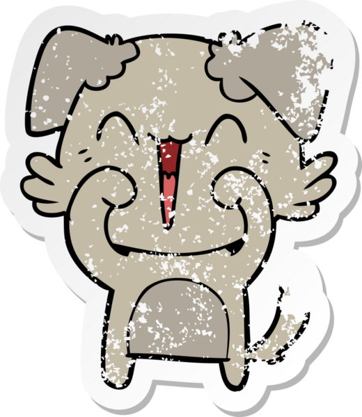 Bir insan tarafından çizilmiş mutlu küçük bir köpek çizgi filminin sıkıntılı çıkartması.