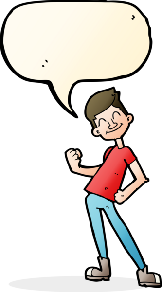 Bir insan tarafından çizilmiş konuşma balonuyla bir adamı kutlayan çizgi film.