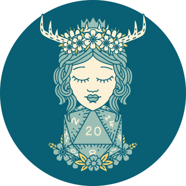 Retro Dövme Tarzı İnsan Druid Bir insan tarafından çizilmiş doğal yirmi zar ile