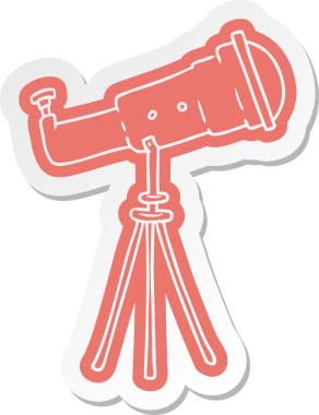 Bir insan tarafından çizilmiş büyük bir teleskobun karikatür çıkartması.