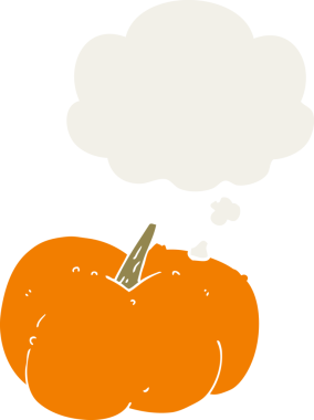 Düşünce baloncuklu balkabağı retro tarzı bir insan tarafından çizilmiş.