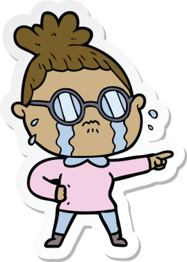 Bir insan tarafından çizilmiş gözlüklü, ağlayan bir kadının çıkartması.