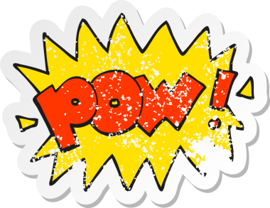 Bir insan tarafından çizilmiş karikatür pow sembolünün gerilimli yapıştırması.